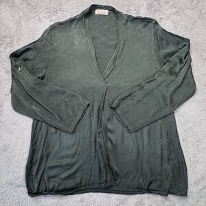 Sofia Blouse Women's Size XL‎ Green 100% Viscosa Made In Italy Roll Tab Sleeve